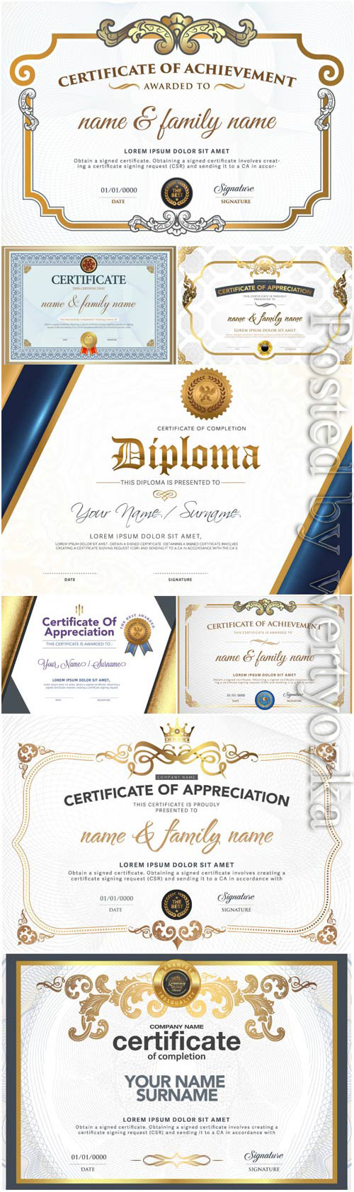 Luxury certificates with ornaments in vector