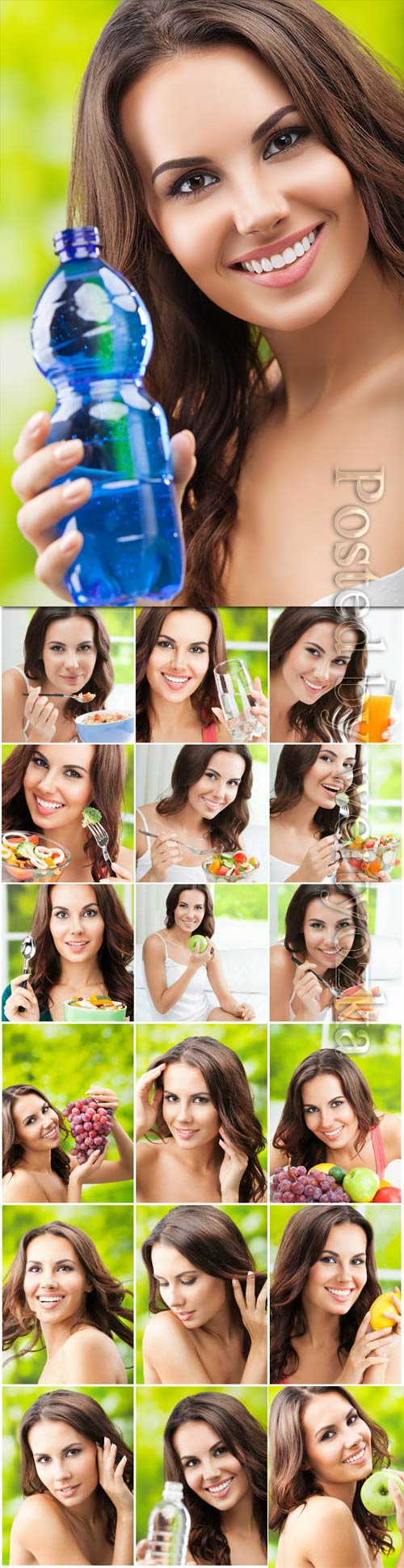 Girl promoting healthy food stock photo