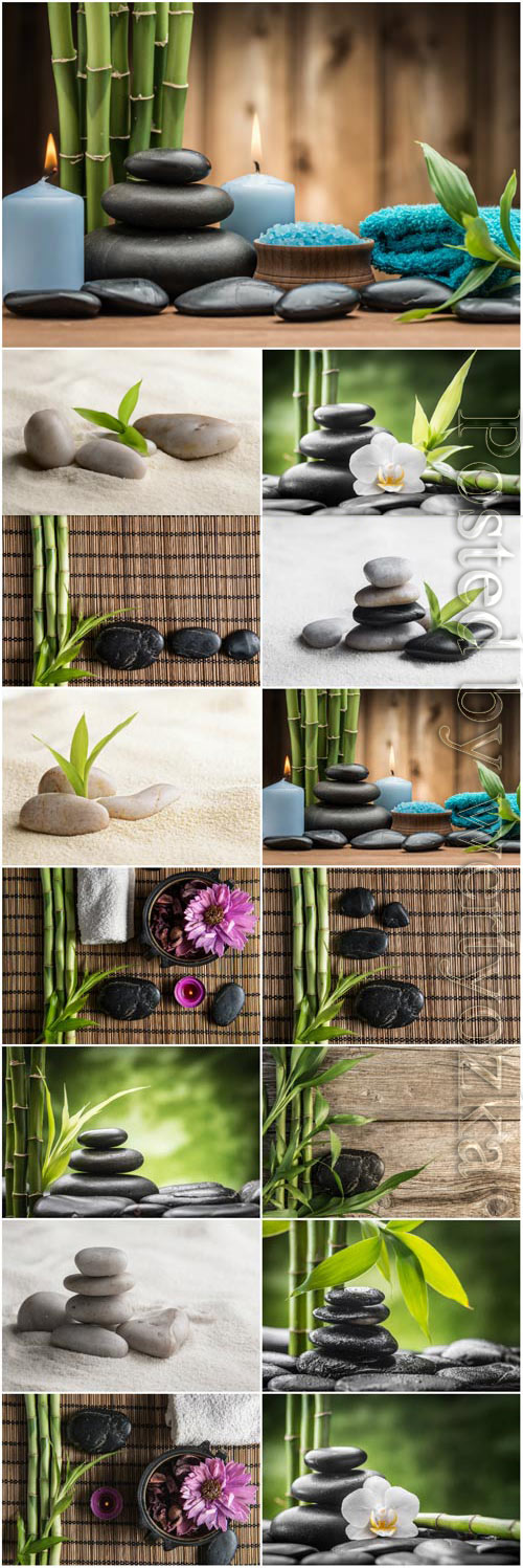 Spa backgrounds with bamboo stones and orchids stock photo