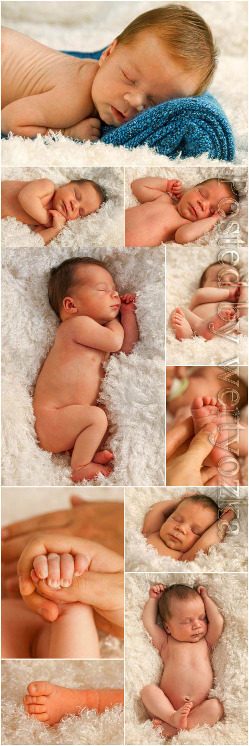 Sleeping newborn baby stock photo