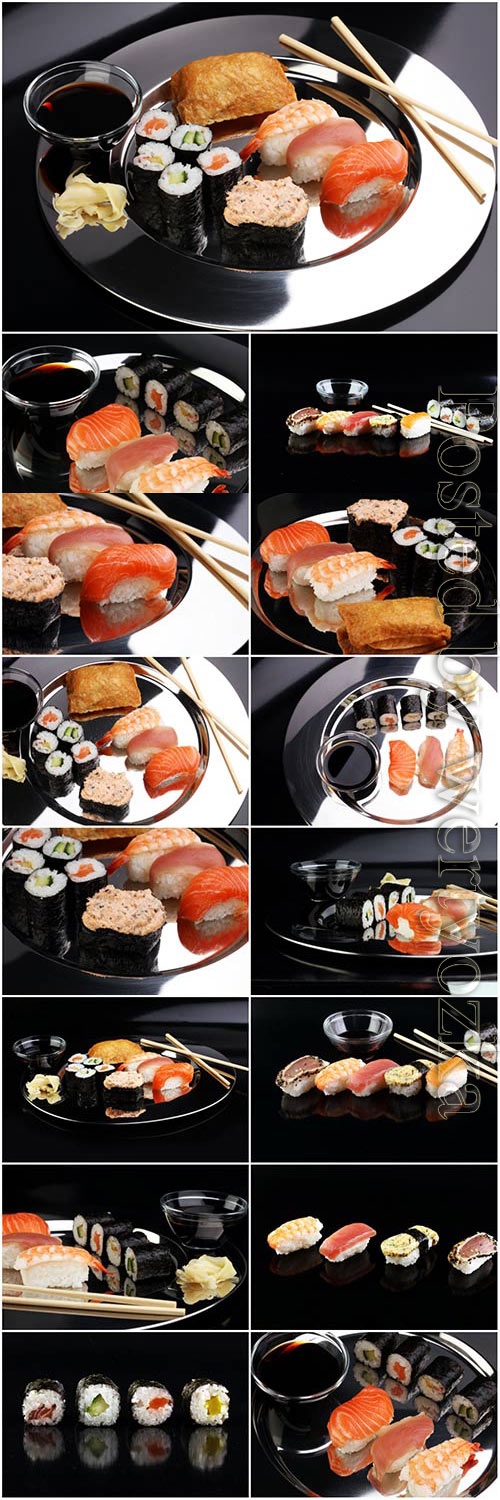 Sushi on dark background stock photo