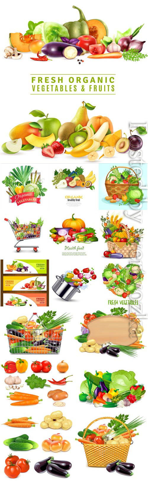 Baskets with vegetables in vector