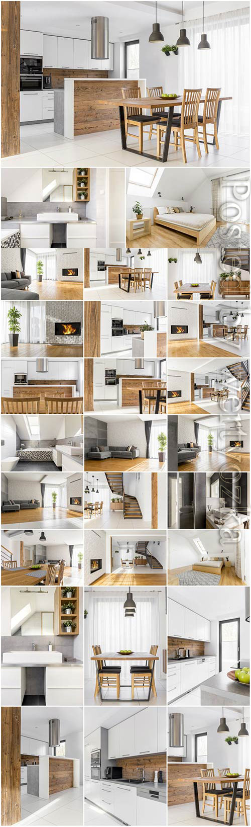 Kitchen and bedroom interior stock photo