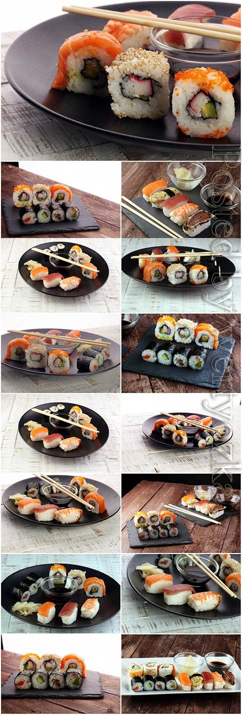 Sushi on black dish stock photo