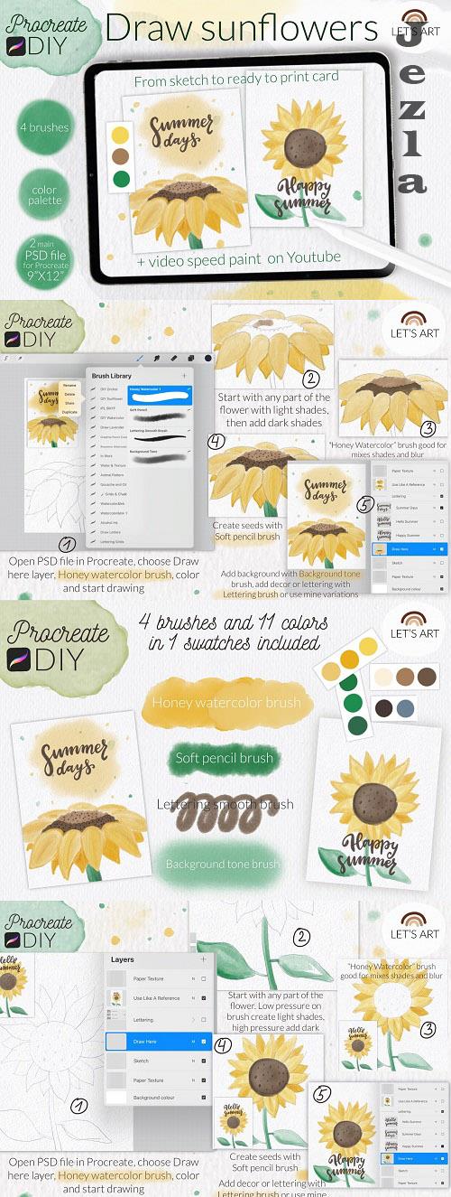 DIY Procreate watercolor. Sunflowers - 6093783
