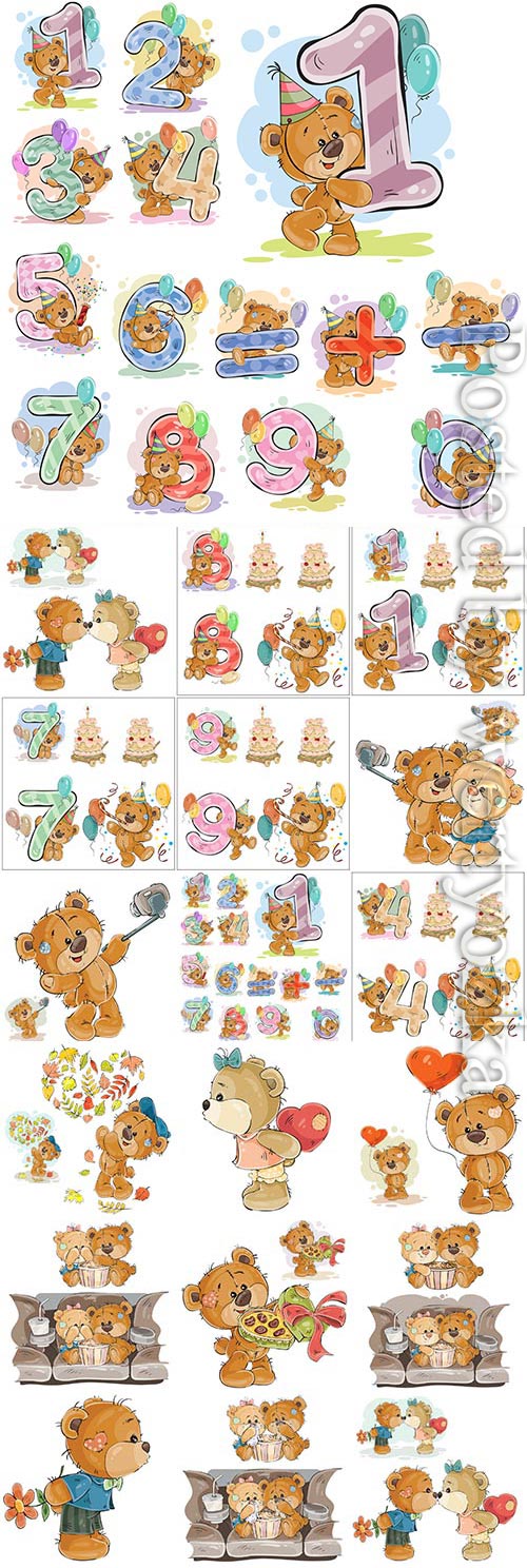 Funny cartoon teddy bears in vector