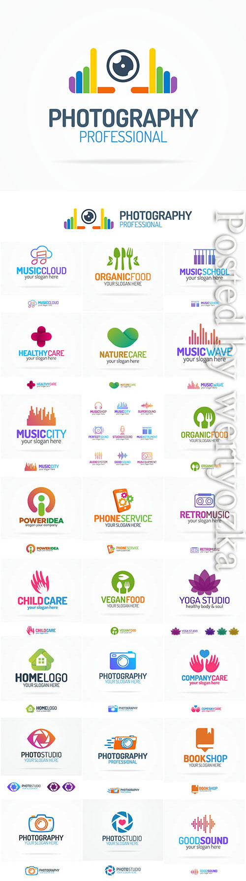Logos, products, medicine, business in vector