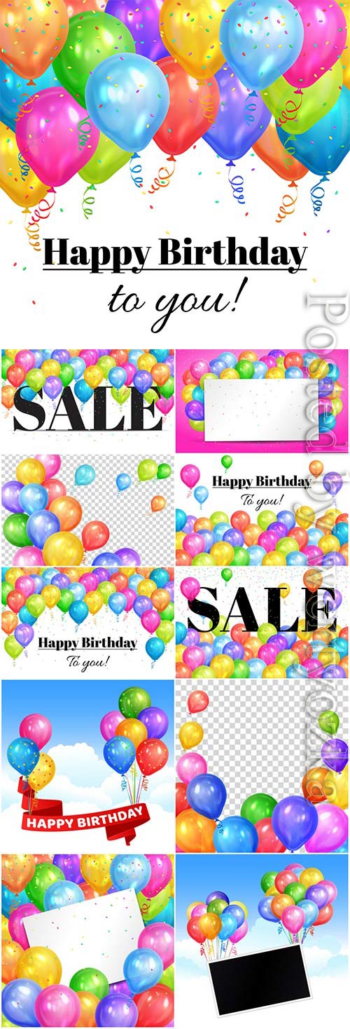 Festive backgrounds with balloons, birthday in vector