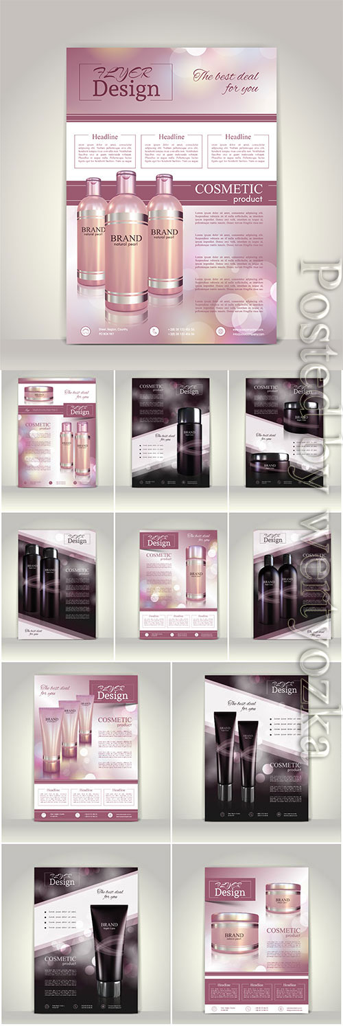 Cosmetics advertising posters in vector
