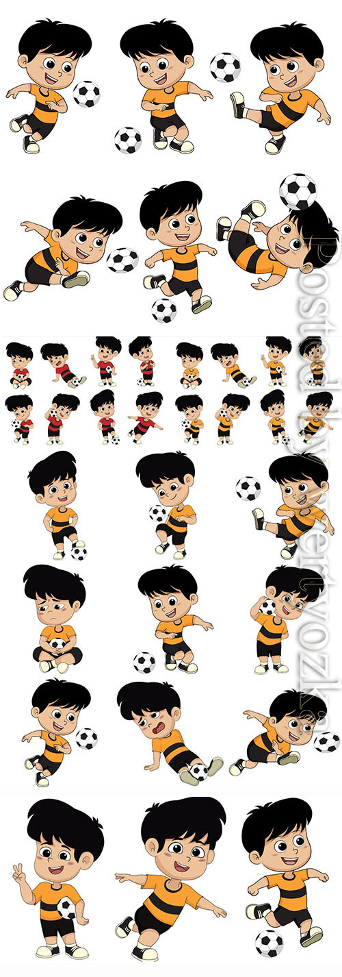 Children playing soccer in vector