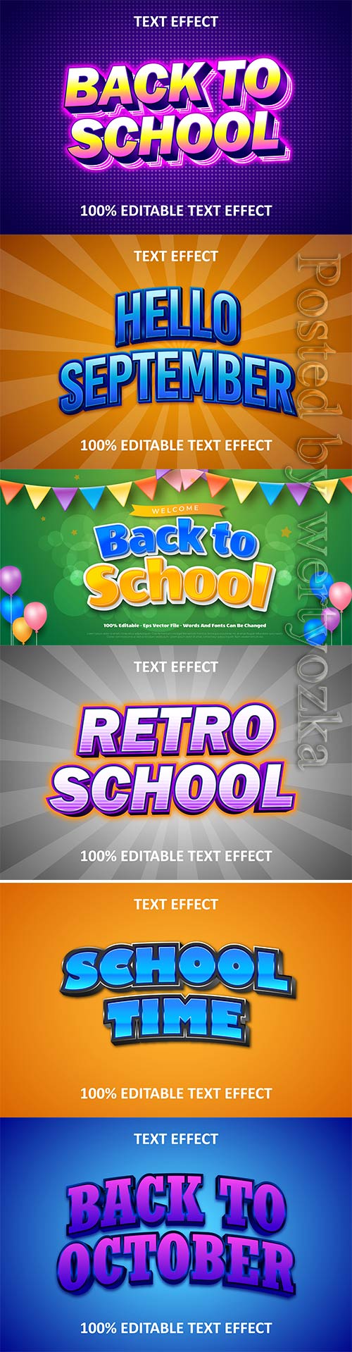 Back to school 3d editable text style effect vector