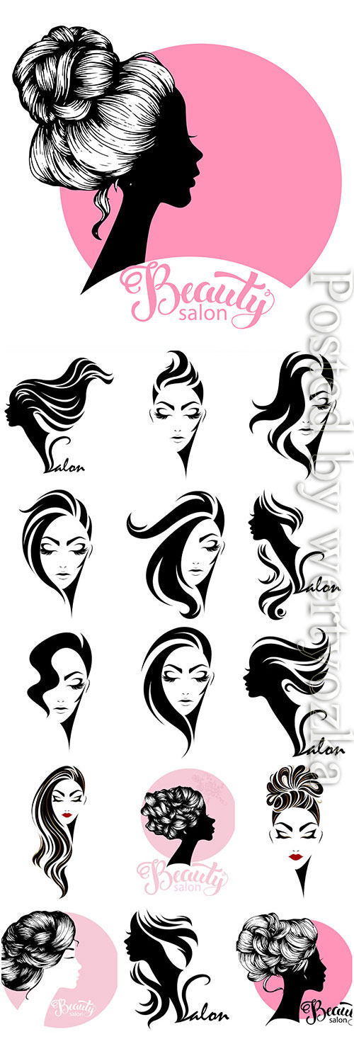 Silhouettes of girls for logos of beauty salon in vector