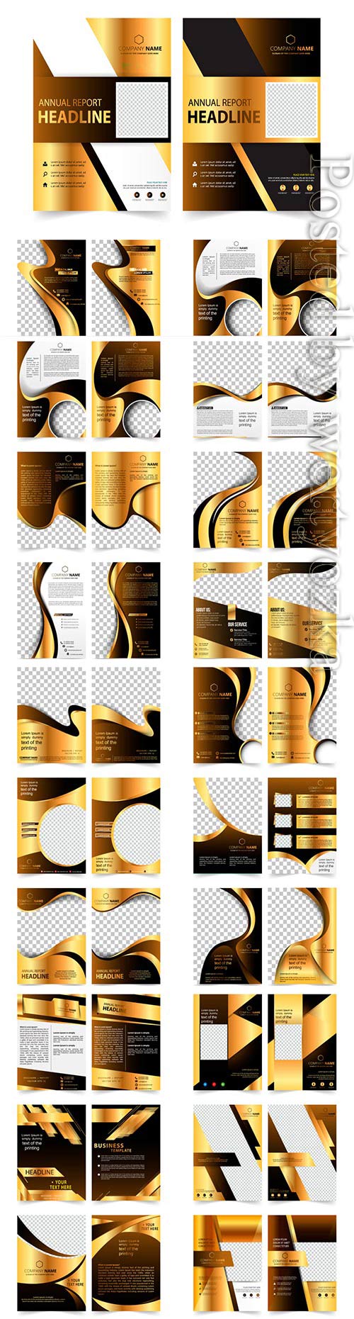 Business brochures with black gold design in vector