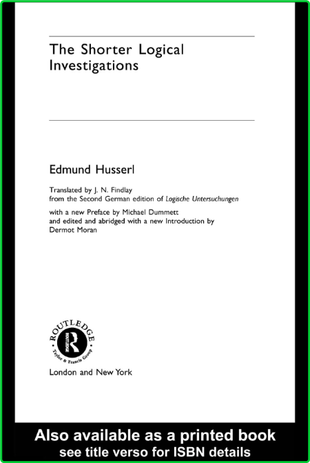 0415241928 Edmund Husserl The Shorter Logical Investigations Routledge
