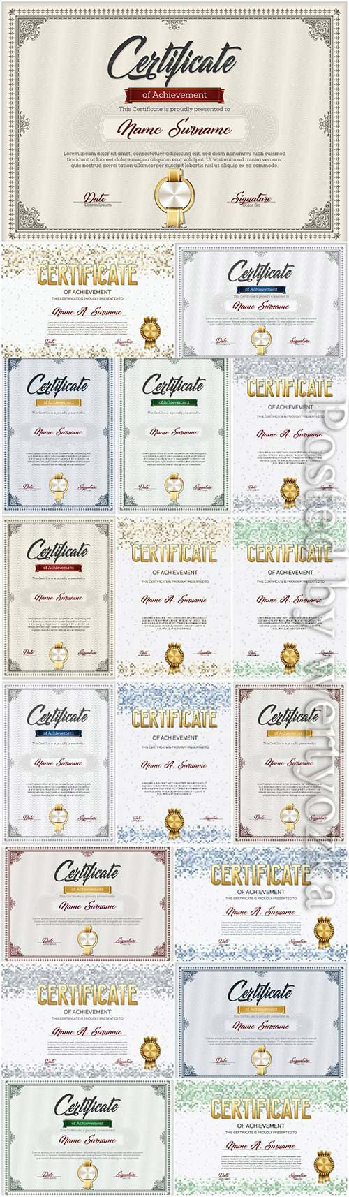 Vintage certificates and diplomas with ornaments in vector