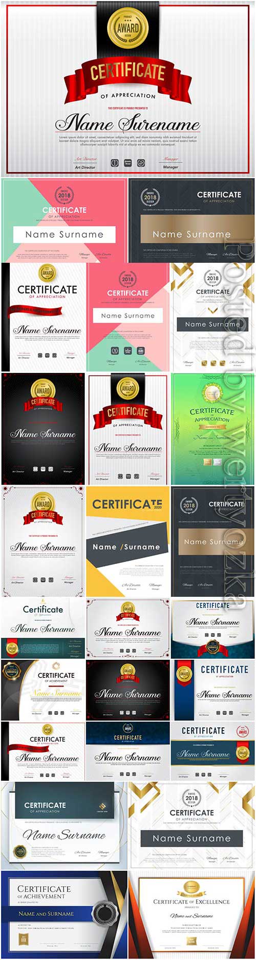 Certificates and diplomas with various designs in vector