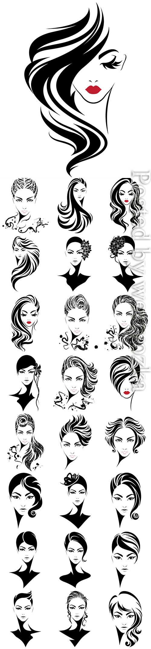 Girls with different hairstyles in vector