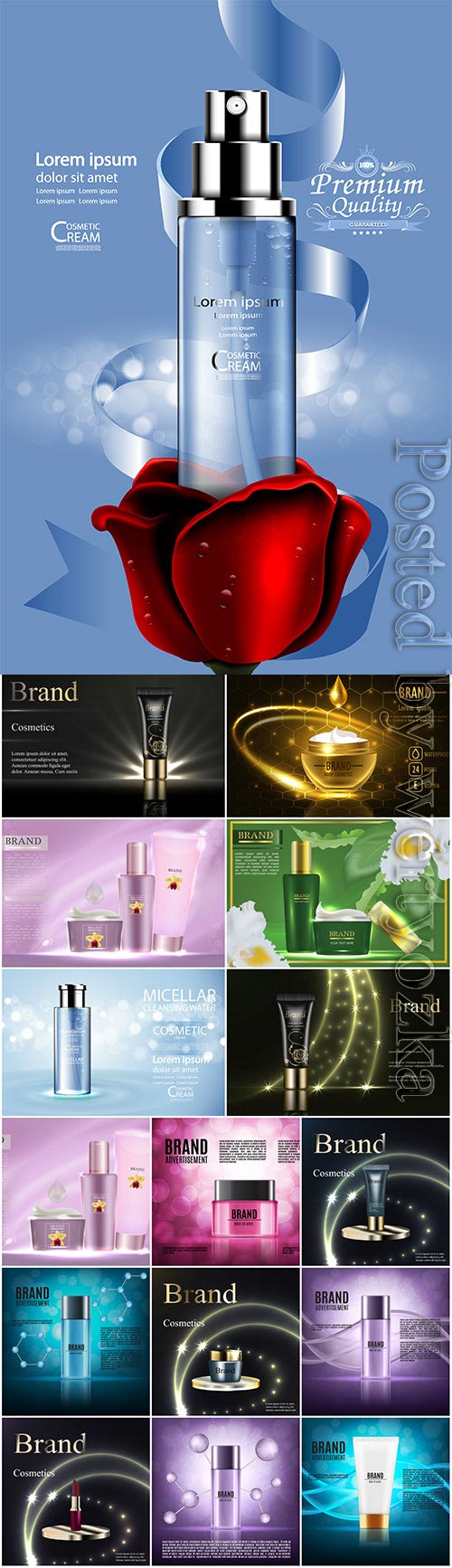 Elegant cosmetic advertising posters in vector