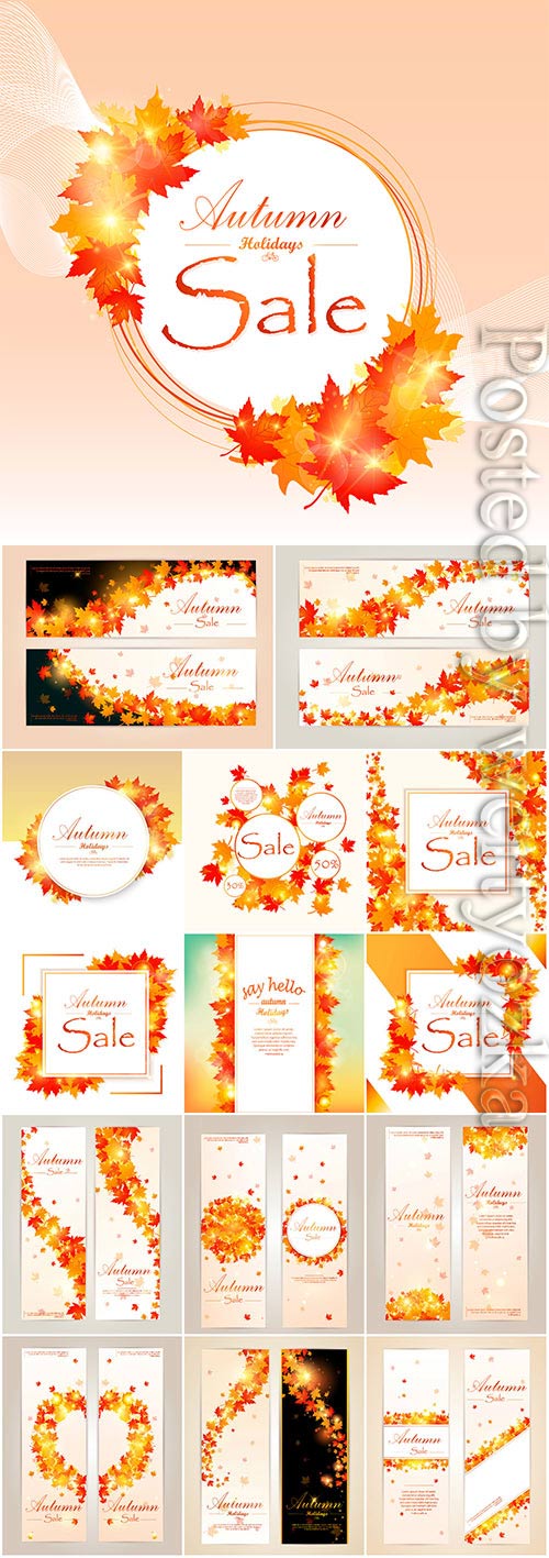 Autumn backgrounds and banners with leaves in vector